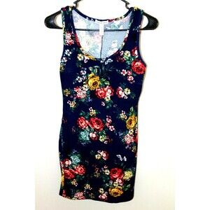 Ambiance Apparel Women Blue Floral Bodycon Sleeveless Mini Casual Dress S